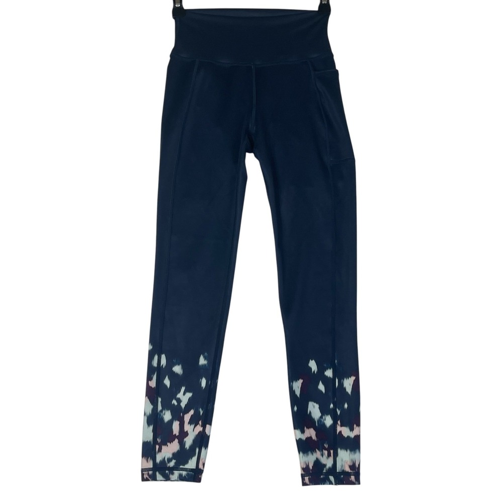 Sweaty Betty Super Sculpt Leggings Womens XS Navy Blue Abstract Print 7/8 Length